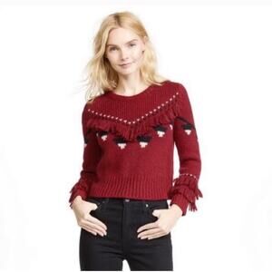 LoveShackFancy Atlas Sweater Red Fringe Alpaca Wool Blend Size Small